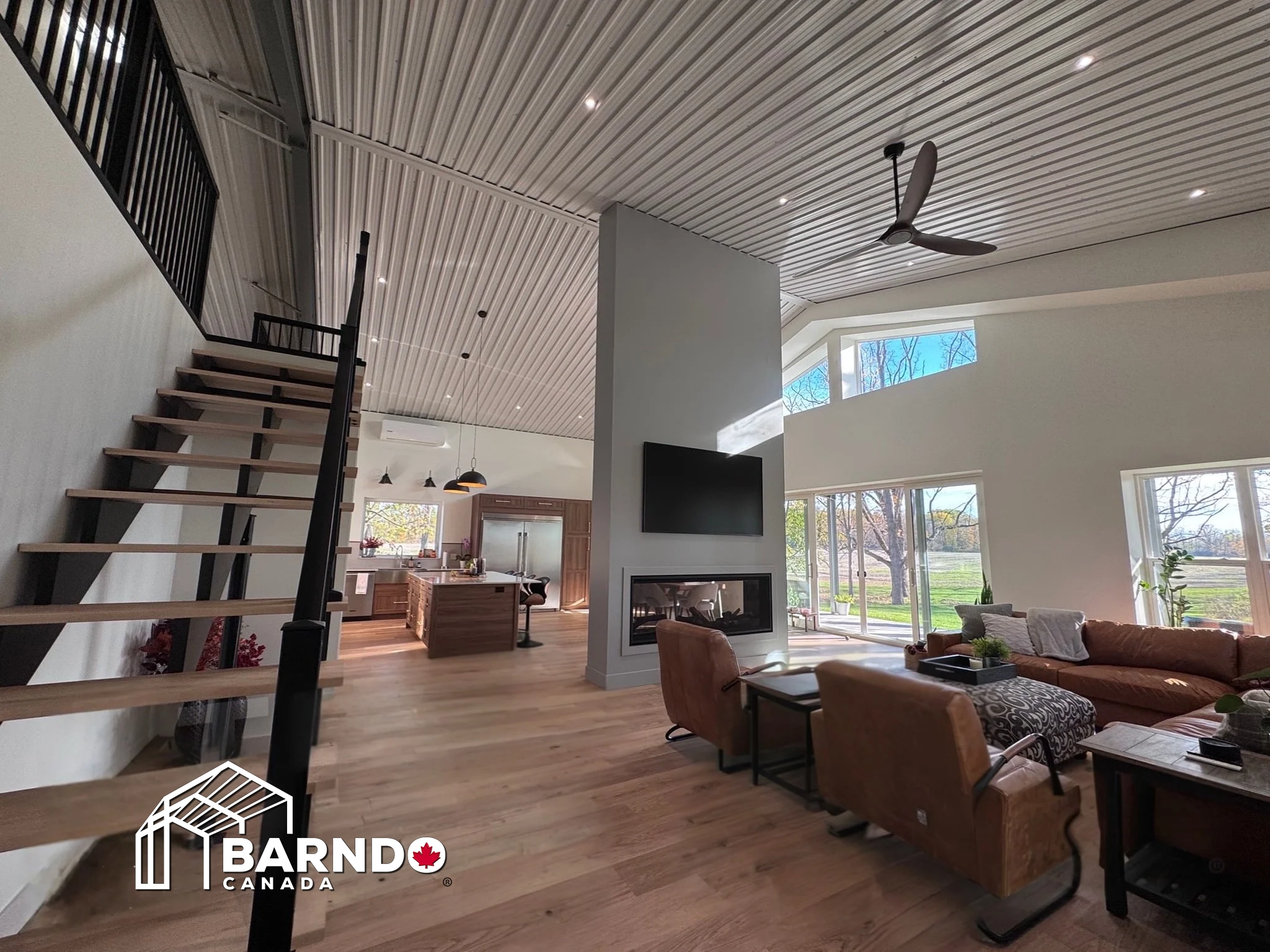 Barndominium bedroom with rustic design